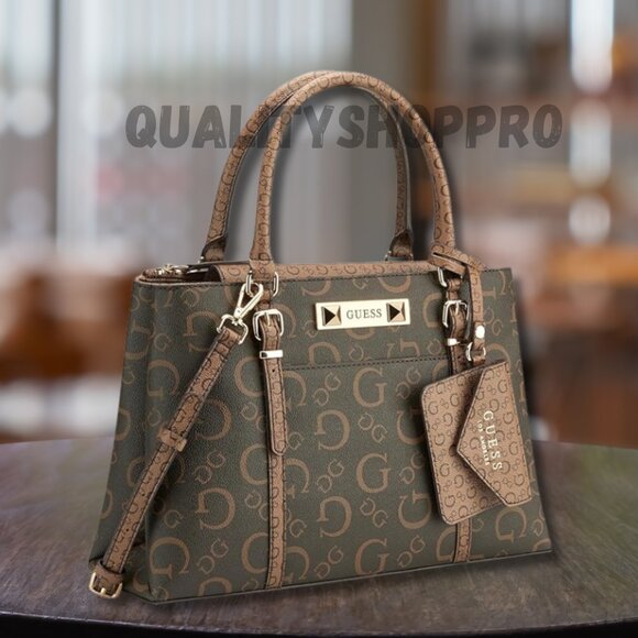 GUESS Dark Brown Handbag Satchel with 1 coin purse Brand New with tag - Picture 2 of 7